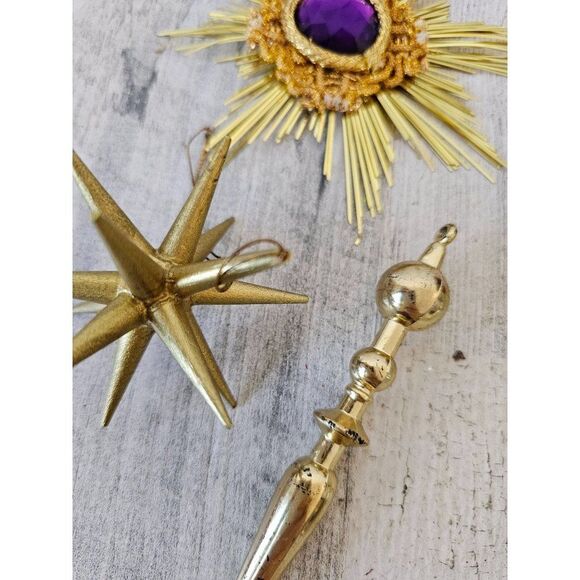 Vintage gold star ball set ornament Xmas tree long - Picture 5 of 10